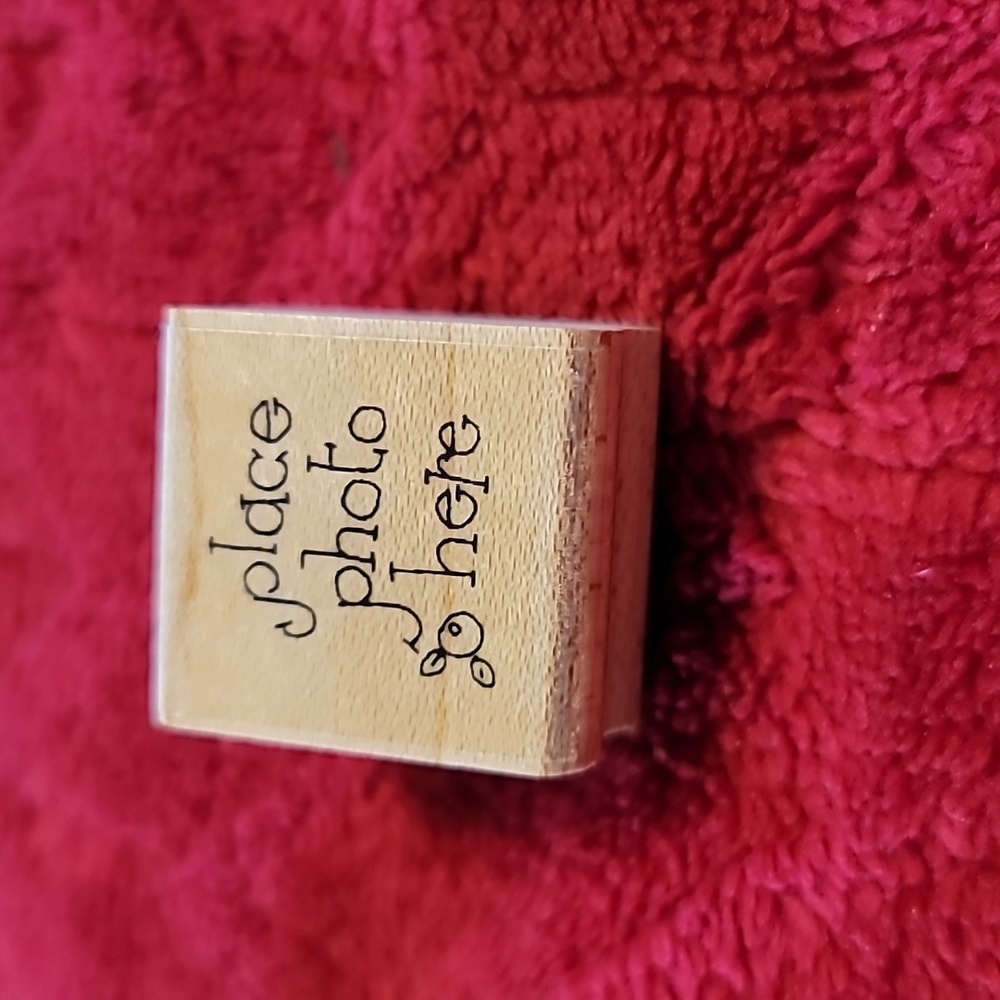 Place Photo Here Phrase, Wooden Rubber Stamp